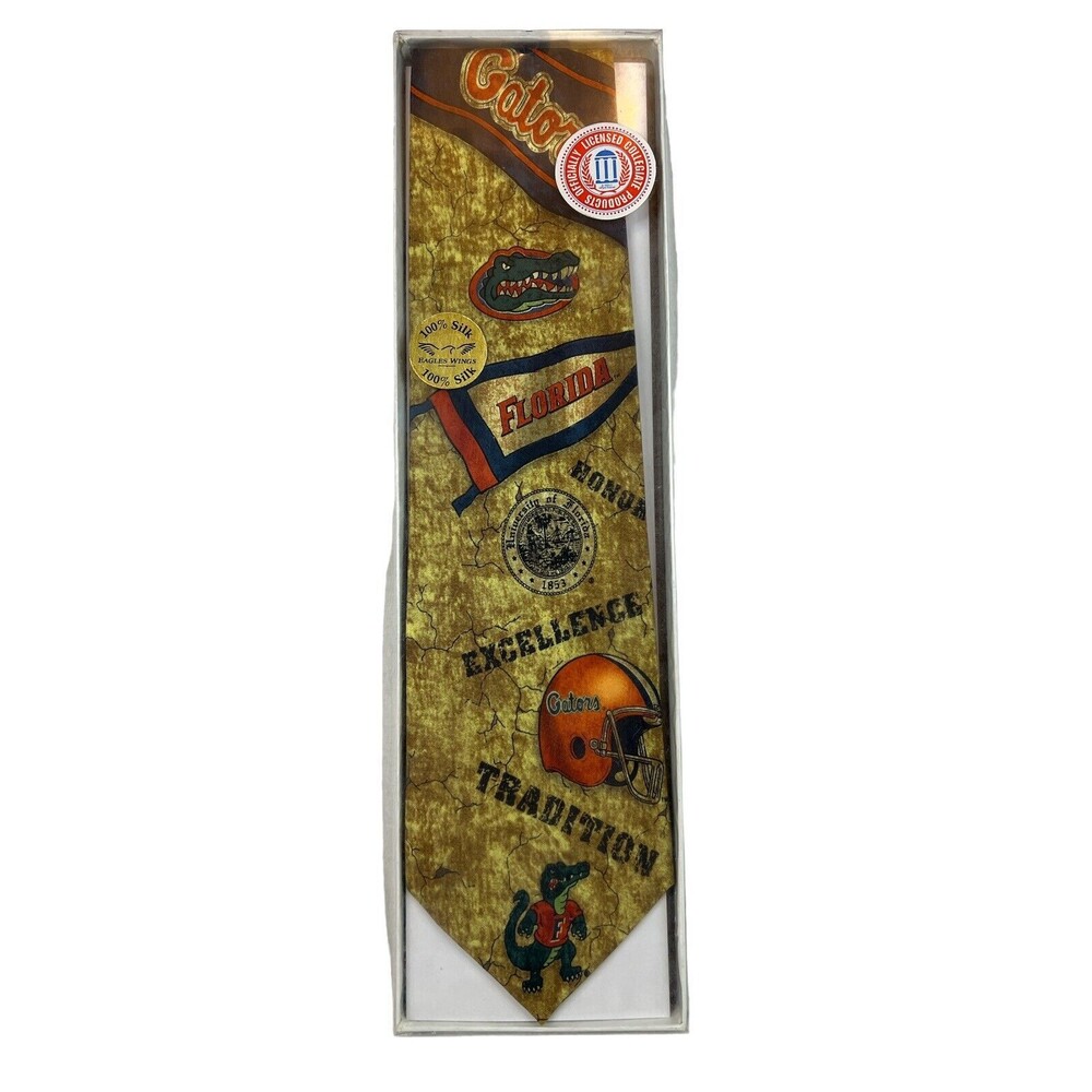 Go Gators UF University of Florida Silk Neck Tie Beige Blue Orange